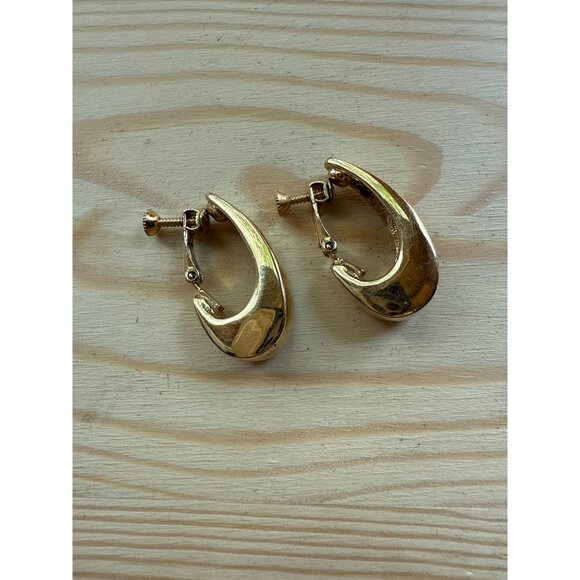 Vintage Napier Gold Tone Crescent Hoop Screw Back Clip-On Earrings - Picture 2 of 5